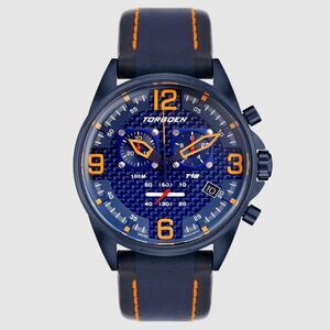 New Torgoen TN-1119 T18 Blue Carbon Fiber 45mm Leather Strap Watch
